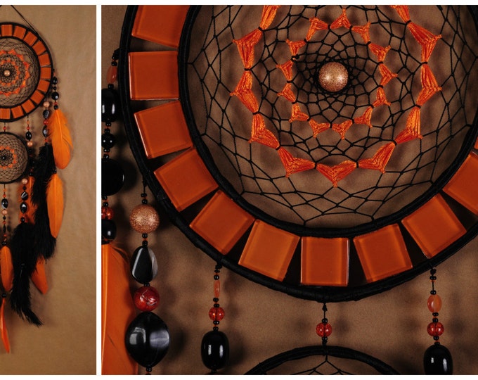 Black Dreamcatcher halloween orange mosaic Dream Catcher Large Dreamcatcher New Dream сatcher gift idea dreamcatcher boho dreamcatcher gift