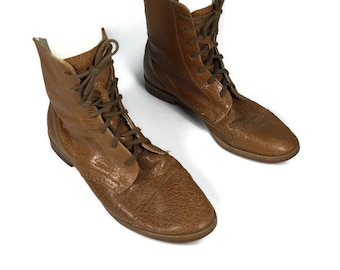 Vintage Womens Leather Boots Ankle Boots Lace Up Boots Luggage Short Boots Brown Leather Boots Retro Boots Short Vtg Lace Up Boots Size 7