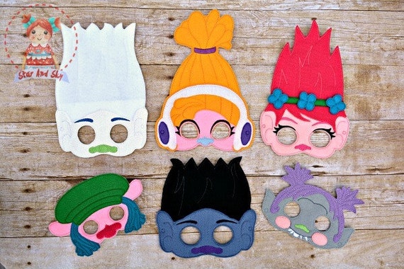 Trolls Inspired Masks Poppy Branch DJ Suki Diamond Guy Cooper