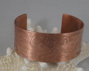 Etched 18 gage copper bracelet. Copper cuff braclet.