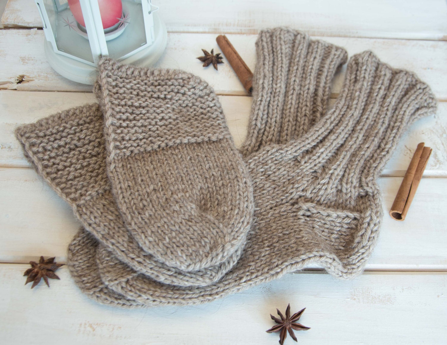 Knit womens socks and slippers Alpaca socks slippers set Wool