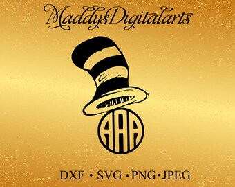 The Cat In The Hat svg Monogram Frame, Dr. Seuss svg, pdf, eps files for cutting in silhouette, cricut, circle monogram svg