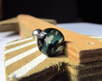 Tongue Ring - Flat Camouflage Dome - Tongue Bar - Tongue Piercing - Body Piercing Jewelry