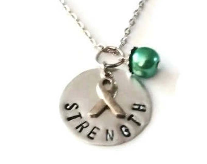 Strength Hand Stamped Awareness Necklace, Breast Cancer Awareness, Mental Illness Awareness, Awareness Ribbon Jewelry, Heart Disease