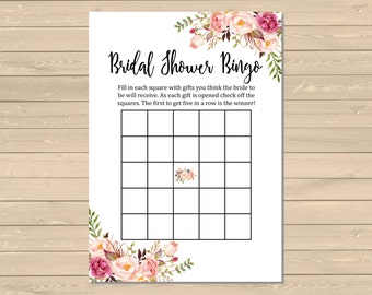 Boho Bridal Shower Bingo Game, Printable Floral Bingo Activity, Boho Floral Bridal Shower Bingo Cards, Instant Download, DIY, 110-W