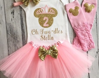 Pink and Gold Oh Twodles Birthday Shirt, Minnie Mouse 2nd Birthday Shirt & Tutu, Toodles Birthday Shirt, Oh Twodles, Minnie Mouse 2nd Birthd