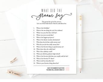 What Did the Groom Say Bridal Shower Game | Bridal Quiz | Printable Wedding Shower Game | Couples Shower | Instant Download #030-108BG