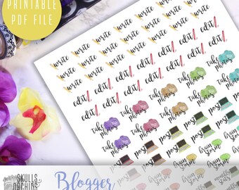 Functional Phrases for Bloggers – PRINTABLE Planner Stickers for Erin Condren, Happy Planner, Personal-Sized Planners, etc