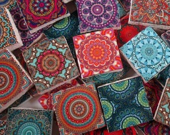 Ceramic Mosaic Tiles - Multi Colored Boho Medallions Moroccan Tile Mosaic Tile Pieces - 35 Pieces /Mosaic Art / Mixed Media Art/Jewelry
