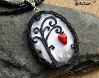 Black and white necklace Tree necklace Tree jewelry Fantasy necklace Unusual necklace Unusual jewelry Polymer clay jewelry for women