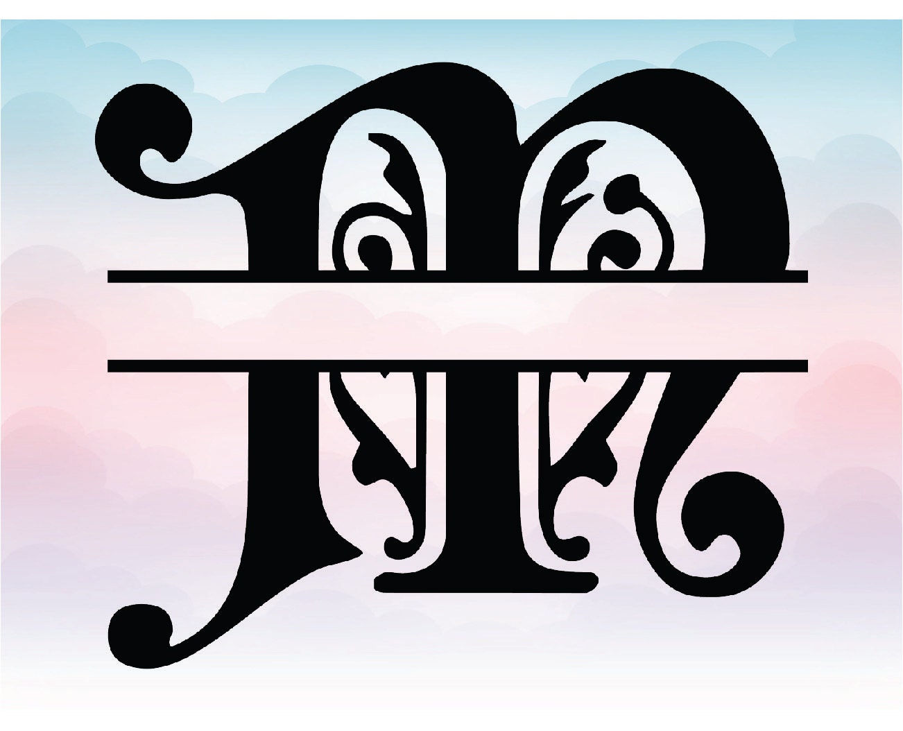 A-Z Split Monogram Font Alphabet SVG Pdf Png Eps decal floral