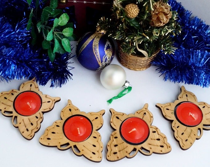 Butterfly candlestick - Set 4 wooden candlestick - Christmas decor table set - Christmas gift - idea table decor