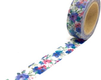Blue and Pink Flowers Washi Tape - Floral Poppies