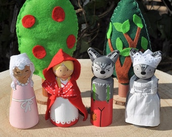 Peg dolls, little Red Riding Hood - The little Red Rinding Hood-children's toys in wood-storybook - 9 cm
