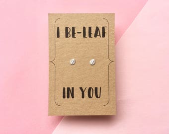 Silver Leaf Earrings with Hand Designed Kraft Gift Card