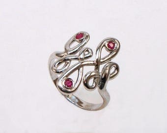 Ring Silver 925 with rubies, emeralds and sapphires, collection rigging