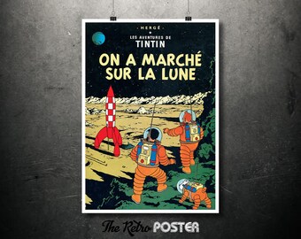 TinTin - On A Marché Sur La Lune - Le Aventures De TinTin - Hergé, 1954 - Kids Gift, Kids Prints, Nursery Decor, Nursery Prints