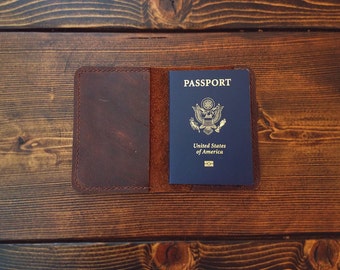 Personalized Leather Passport Holder/ Brown Leather Passport Cover/ Passport Wallet