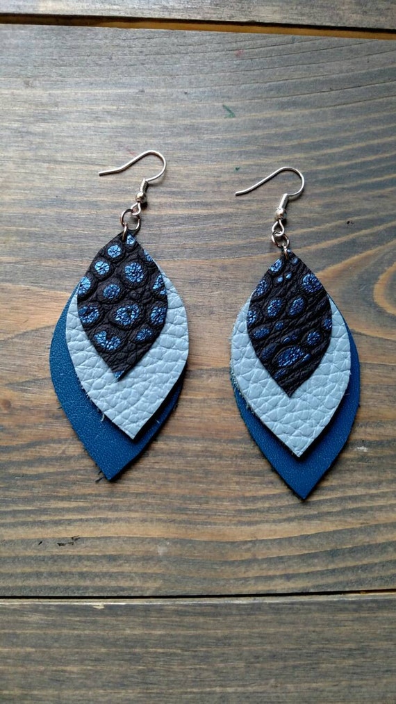 Download Blue Layered Leather Earrings Textured Leather Earrings