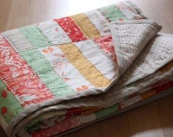 Quilt, bedspread sorbet, patchwork quilt, handgequiltet, 144 x 214