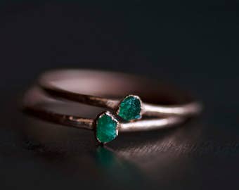 READY TO SHIP. Emerald Ring. Emerald Stacking Ring. Raw Emerald Ring. Rough Emerald Ring. Green Emerald Ring. Electroformed Emerald Ring.