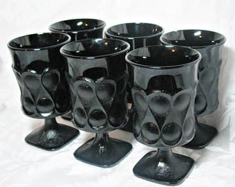 Set of 6 Vintage Noritake Ice Tea Glasses - Black Spotlight Pattern