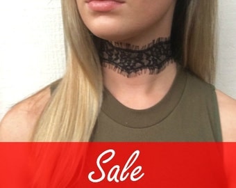 Black Lace Choker, Wide Black Lace Choker, Eyelash Lace Choker, Thick Lace Choker, Dainty Black Lace Choker