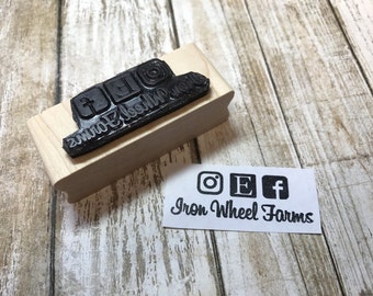 Social Media Rubber Stamp Custom Business Name with Social Media Icons, Personalized Stamp, Custom, Choose your own Font