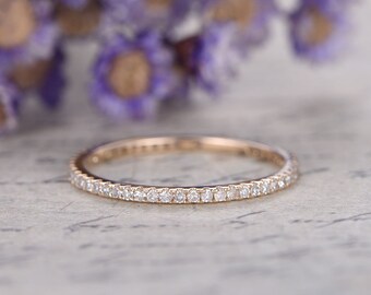 micro pave diamond engagement ring,Full eternity wedding bands women,14k rose gold bridal ring,stackable band,custom made fine jewelry,Thin