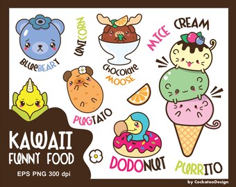 30% OFF, Kawaii clip art, animals clipart, kawaii food clipart, funny clipart, cute animals clipart, ice cream clipart, Commercial use