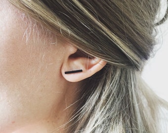 Punk, Black, Gold, Silver Earrings, Simple T Bar Earring, Unisex studs, Ear Stud Earrings, Punk style studs, Punk studs, Black punk