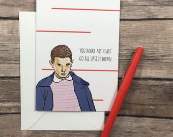 stranger things card - eleven card - pop culture card - cards for him - eleven upside down - eleven eggo - love card - geek card - nerd card