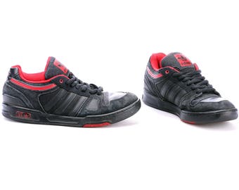 ADIDAS Trainers Vintage Sneakers 90s Suede and Leather Black Red Fitness Skater 3 Stripe Padded Sneakers size US women 9.5 Eur 40 UK 7