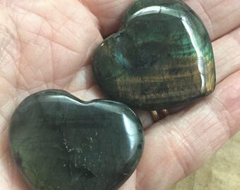 2 Labradorite Heart Crystals with Flash/ Labradorite Stones CY105cd
