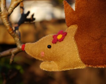Adorable brown handmade felt Hedgehog, great gift for Christmas