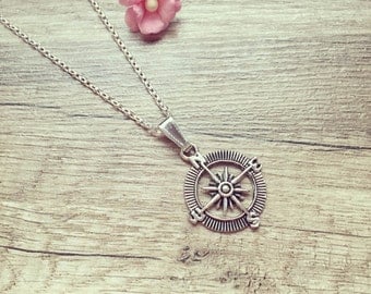 Short chain compass silver, stainless steel, compass, maritim, vintage, blogger, statement