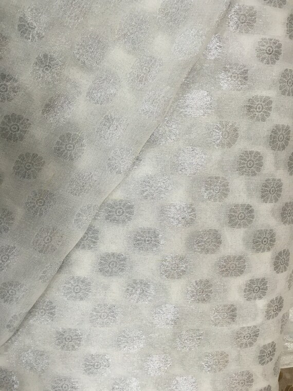 White dyeable fabric with Silver Motifs Fine sewing