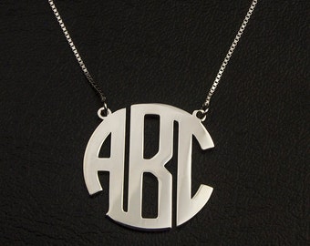 Circle Monogram Necklace, Initial Circle Monogram Necklace, Personalized Initial necklace, Circle Initial Necklace, Sterling Silver Initial