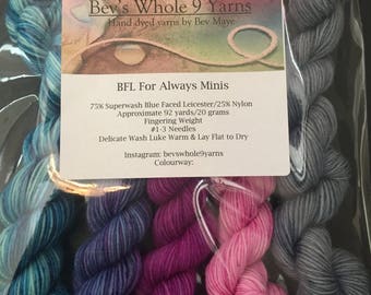 BFL For Always Hand Dyed Mini Skeins
