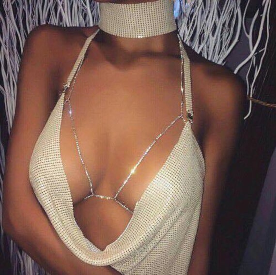 Silver Crystal Bra Bralette Diamond Body Chain Body Jewelry