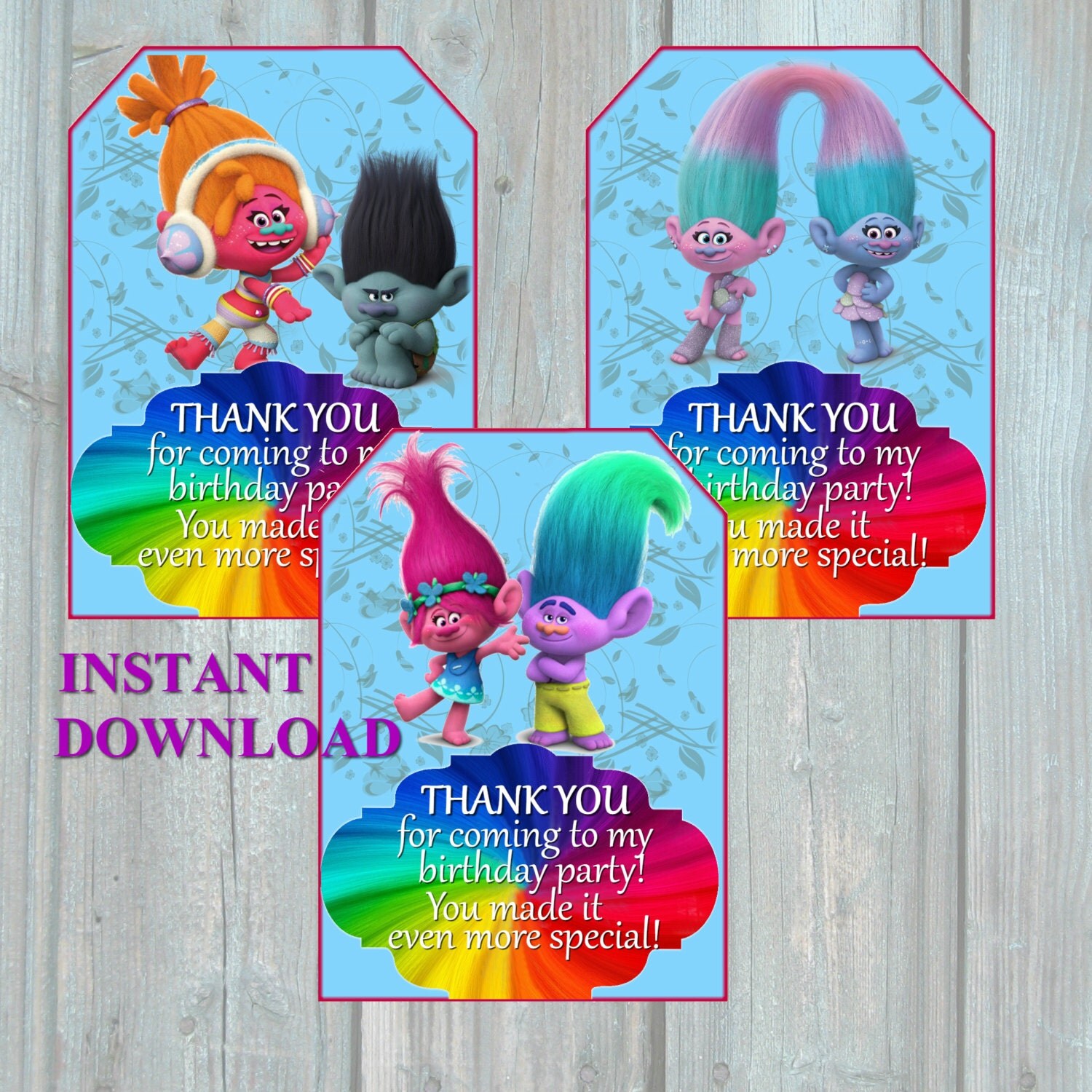 Trolls Thank You Card Trolls Birthday Party Printable