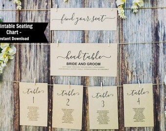 Editable Table Seating Chart Template, Printable Wedding Table Numbers, Instant Download, DIY Wedding PDFs