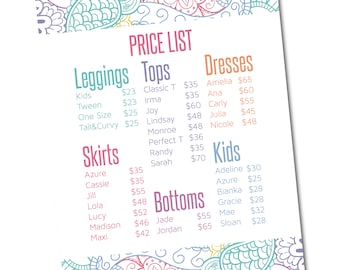Lularoe Price List Sign 8x10- Instant Download- Approved Fonts and Colors