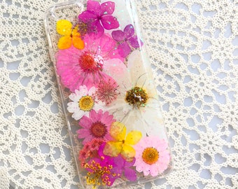 iPhone 7 plus Case Dried Pressed Flowers Case, iPhone 7 Case, iPhone 6s Case, Samsung Galaxy S8+ Case, Clear Phone Case, Pink Flowers 018