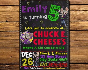 Chuck E Cheese Birthday Invitation, Chuck E Cheese Invitation, Chuck E Cheese Invite, Chuck E Cheese