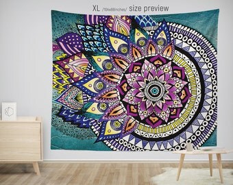 Asymmetric MANDALA Tapestry. Hippie Style Tapestries. Bohemian Wall Hanging. 5 Sizes Mandala Tapestries.