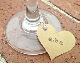 paper wine charms, heart wine charms, wedding wine charms, 20 wine tags, paper hearts, wine glass charm, paper tags, disposable wine markers