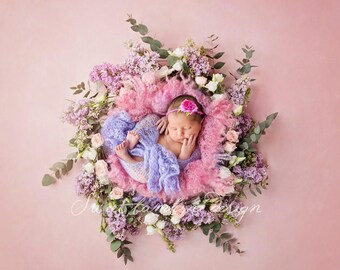 Newborn Digital Backdrop - instant download - Lila flower nest