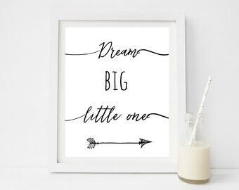 Dream Big Little One, Monochrome Nursery Decor, Rustic Nursery Wall Art, Nursery Printables, Scandinavian Nursery Decor, Scandi nursery