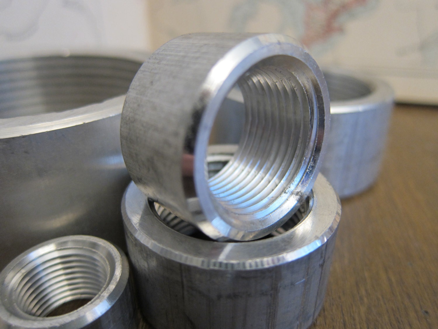 4 Aluminum Half Couplings Standard Wall NPT 6061T6